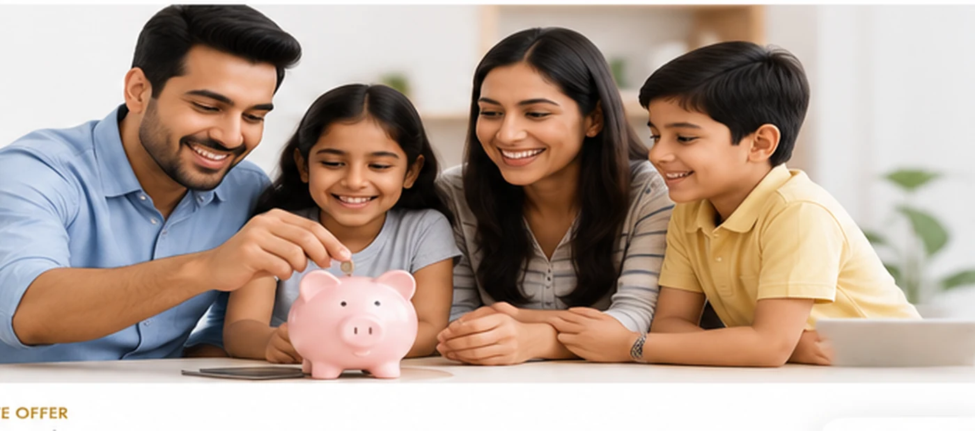 Indian family discussing savings together
